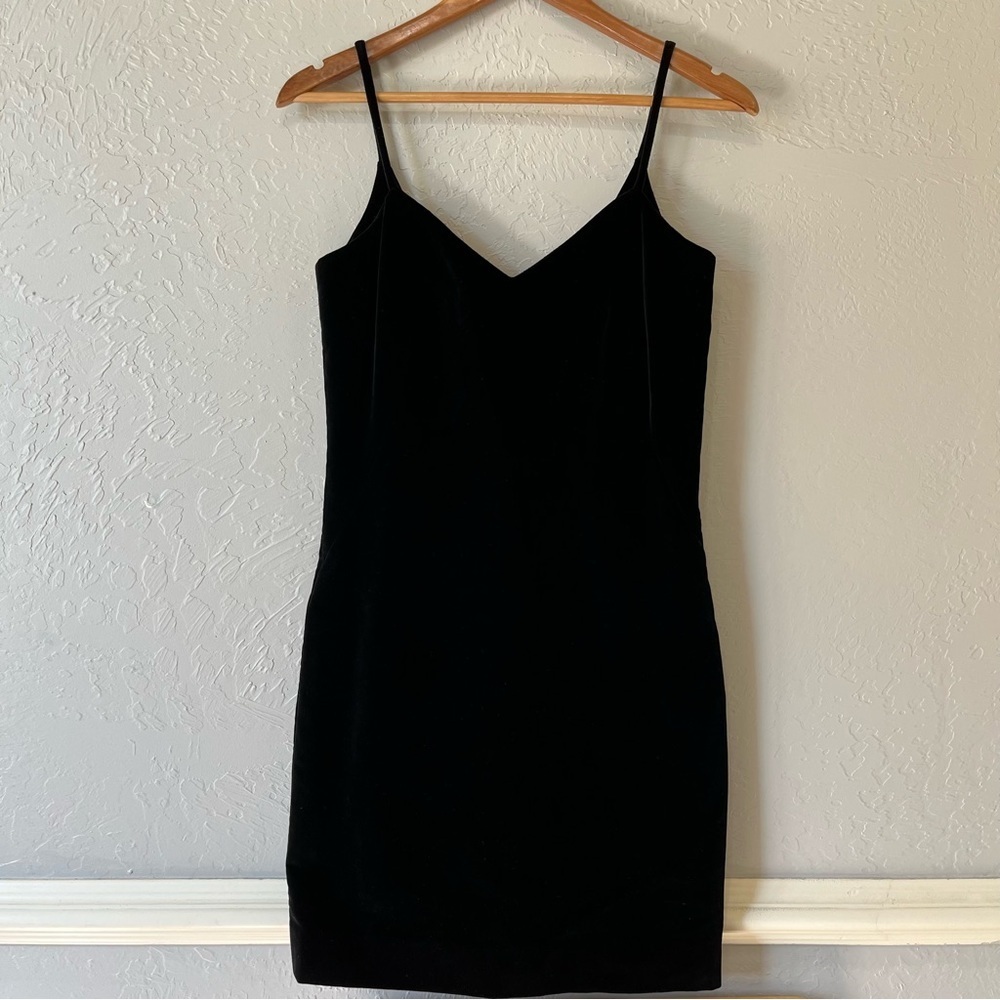 Nicole Farhi Black Velvet Spaghetti Strap Mini Cocktail Dress